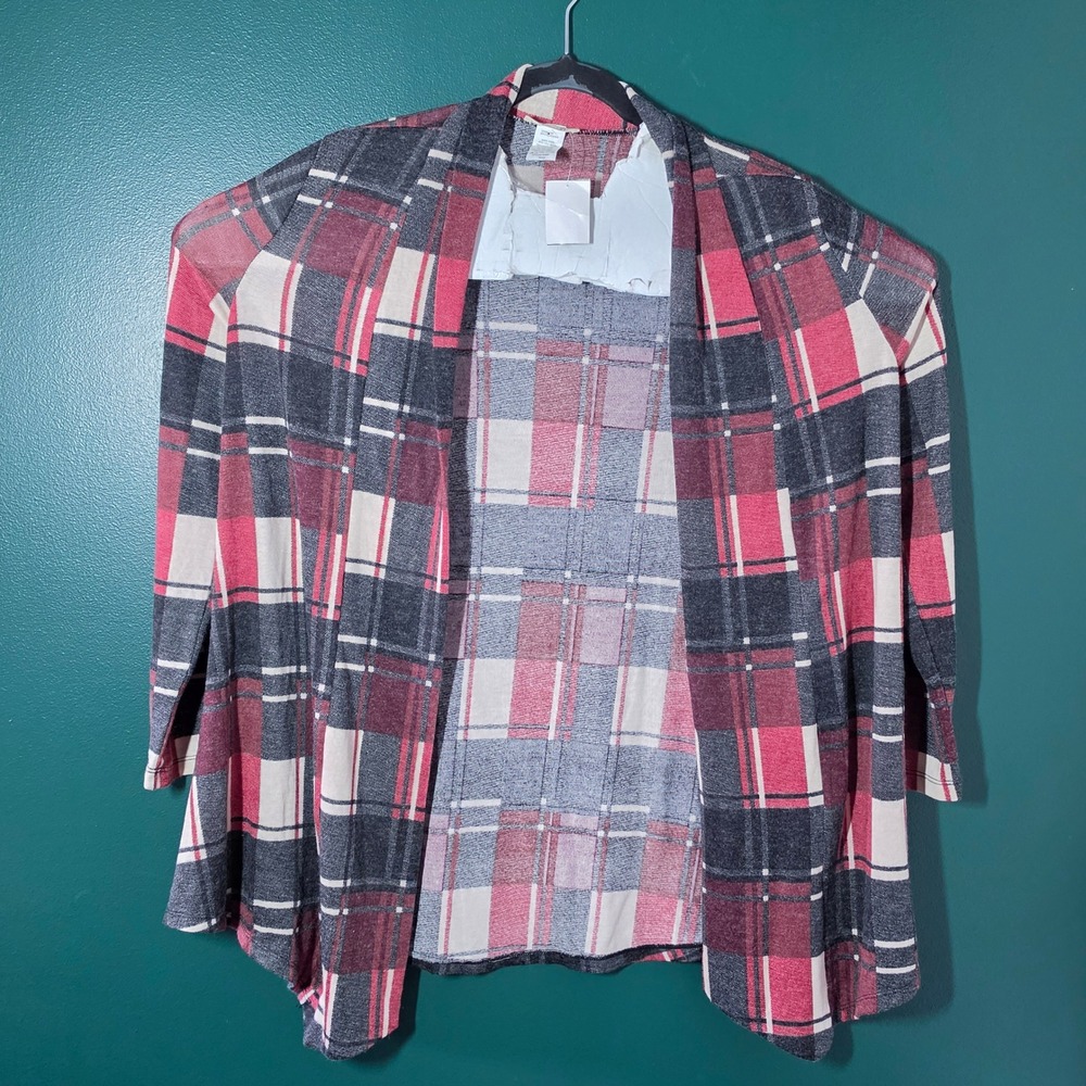 Brittany Black Womens Red Plaid Open Front Draped Cardigan Sweater Small 29906
